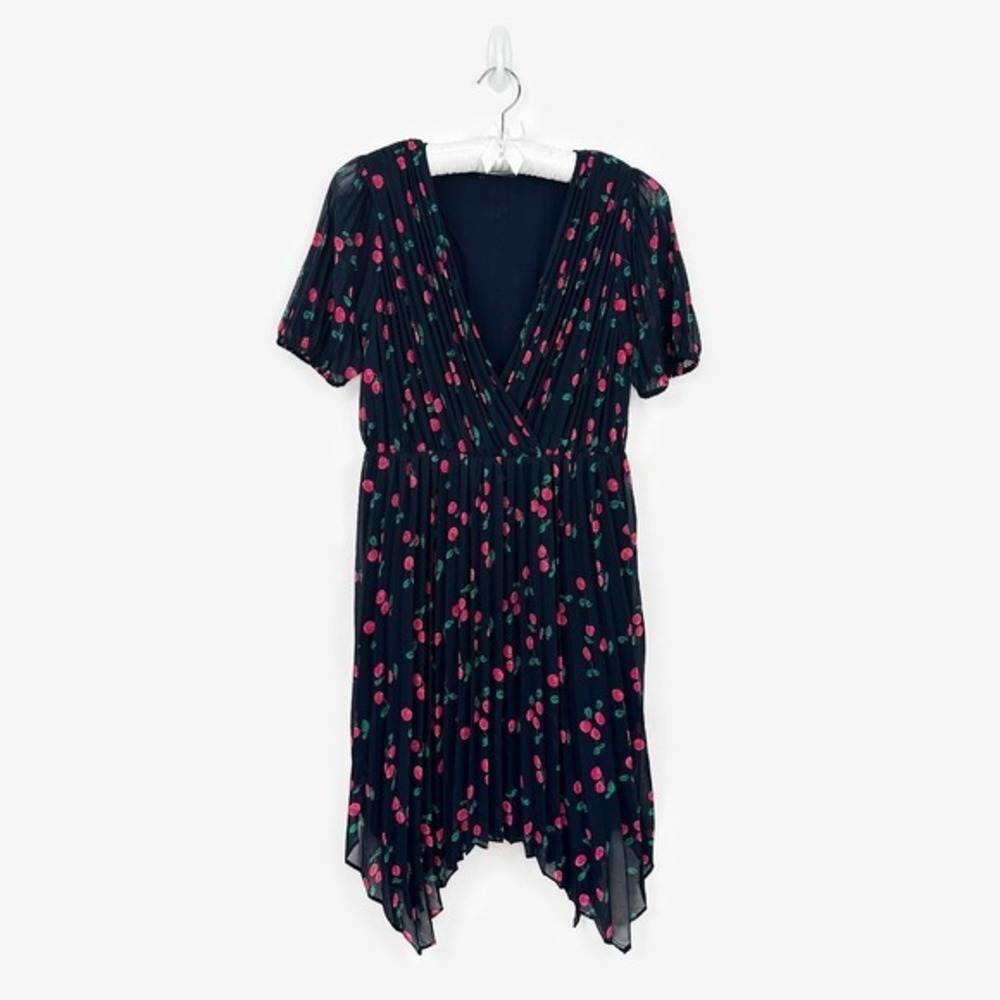 The Kooples Pleated Short Dress Size L Dark Navy Blue Cherry Girl Flowy Summer